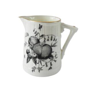 1960s Worcester Black Transfer Creamer Pomegranate Peach Cherries Barrel Texture